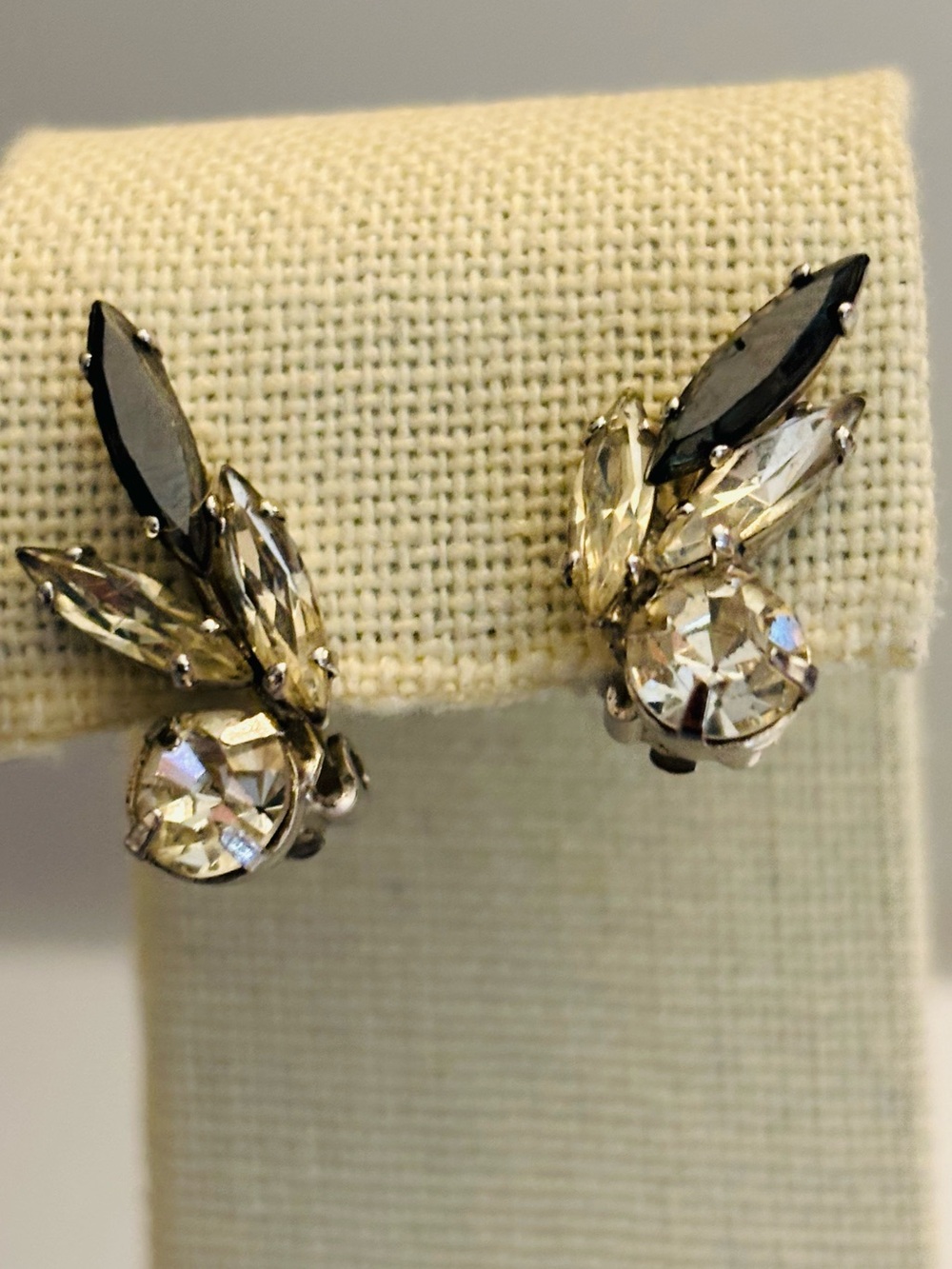Continental Clear and Black Crystal Clip-On Earrings